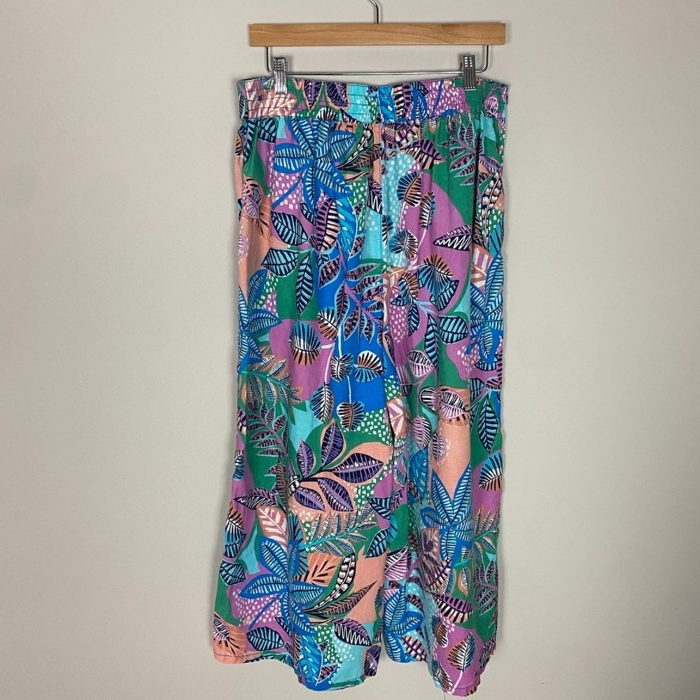 Cynthia Rowley Linen Pants Womens Large Tropical Wide Leg Cropped Elastic‎ Boho - Picture 4 of 6
